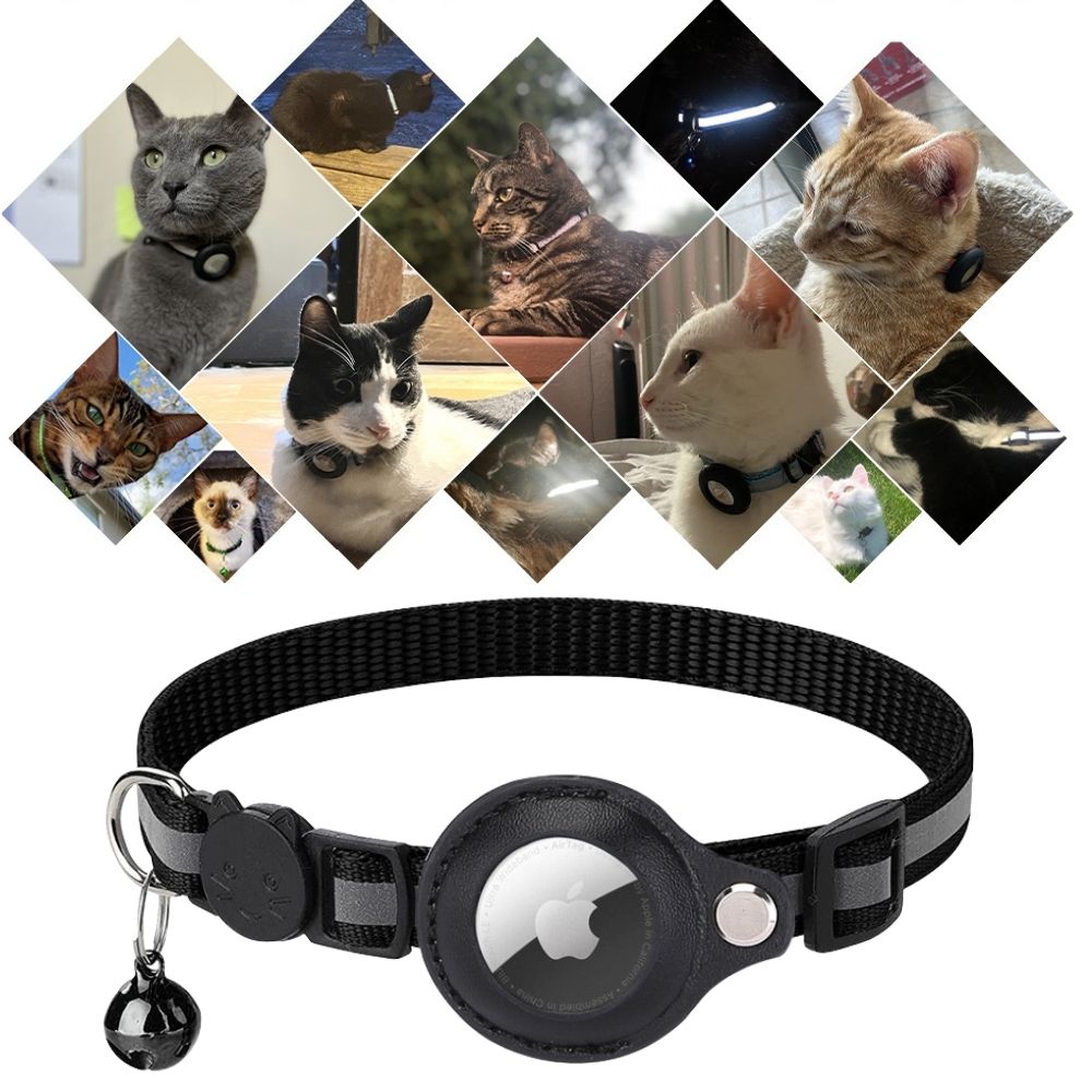 "Reflektierendes Katzenhalsband mit Sicherheitsverschluss und GPS-Halter, für erhöhte Sichtbarkeit und Schutz."