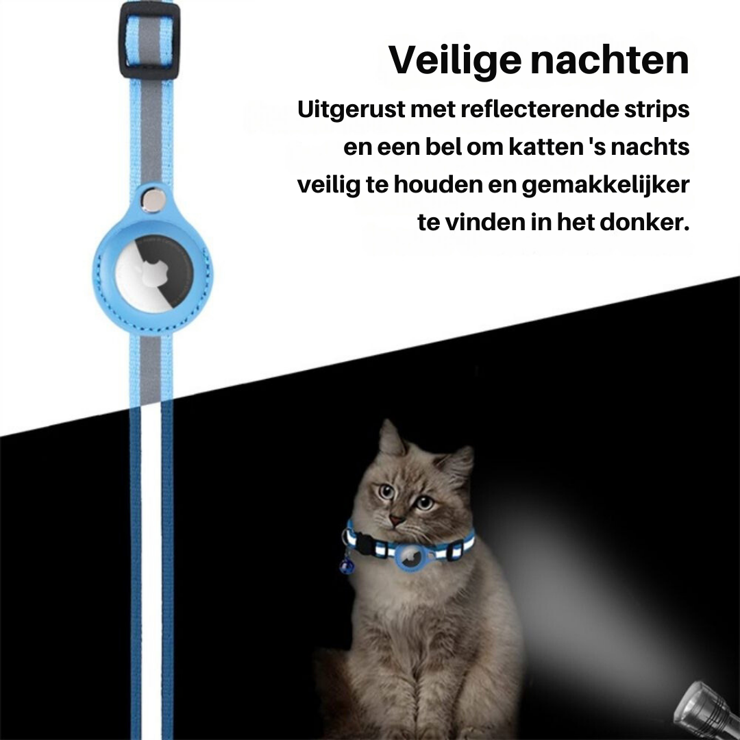 "Reflektierendes Katzenhalsband mit Sicherheitsverschluss und GPS-Halter, für erhöhte Sichtbarkeit und Schutz."