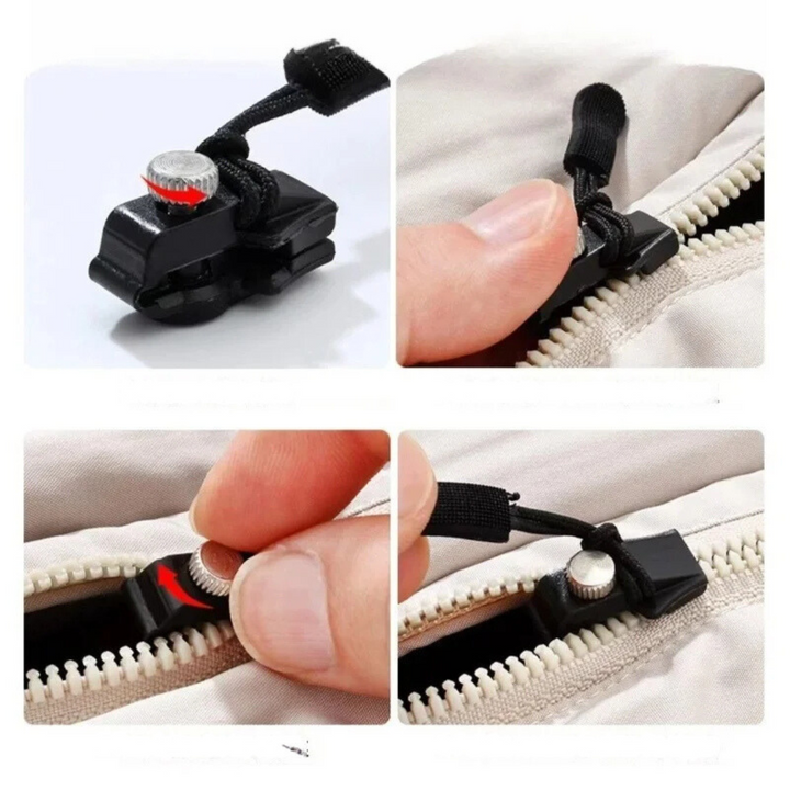 "Reißverschluss-Reparatur-Set mit diversen Werkzeugen auf hellem Hintergrund, ideal für Kleidung und Taschenreparatur."