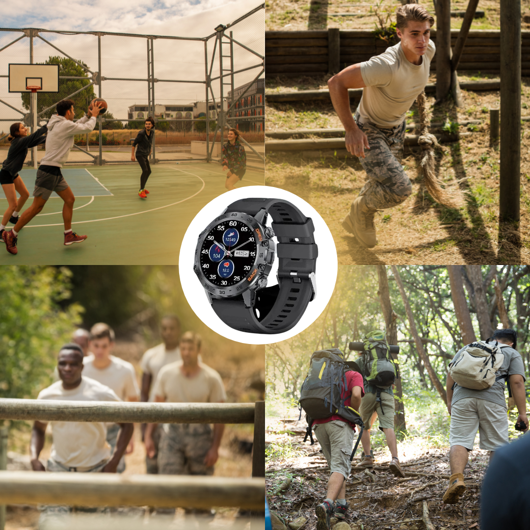 Robuste Militär-Gesundheitsuhr mit unkaputtbarem Display und Metallgehäuse, ideal für extreme Bedingungen und Sport.