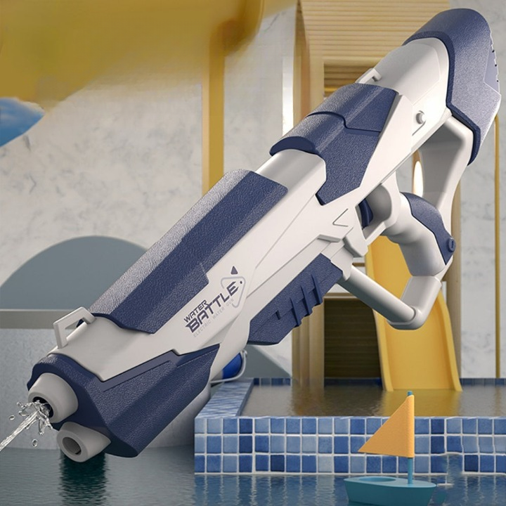 Robuste Wasserpistole mit kräftigem Strahl, großem Tank & USB-Akku, ideal für sommerliche Wasserschlachten, blau/rosa.