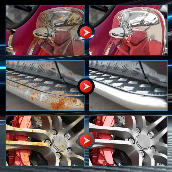 "Rostentferner für Metall, flüssige Formel in weißer Flasche, geeignet für Autos und Werkzeuge, einfache Anwendung."