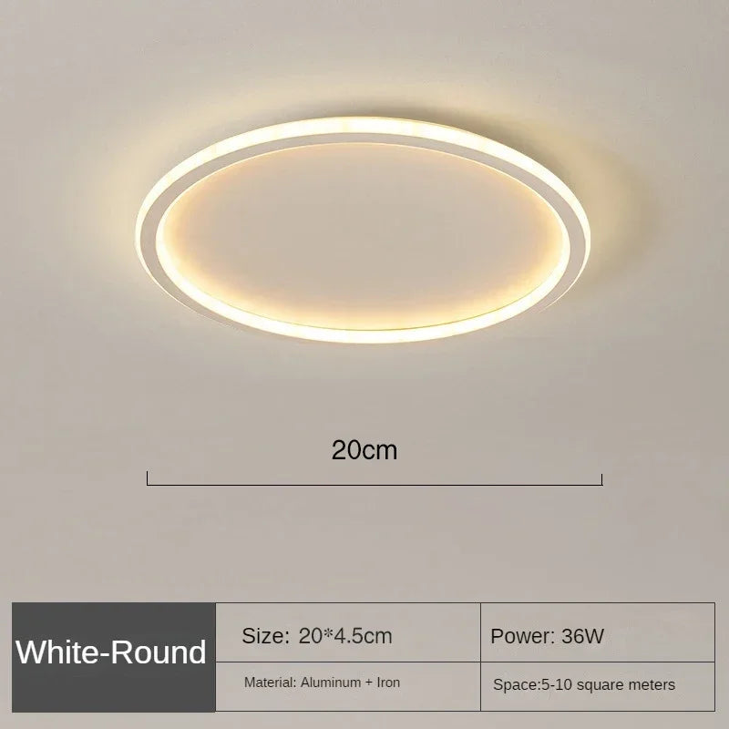 Runde LED-Deckenleuchte in skandinavischem Design, minimalistisch mit warmem Licht, ideal für Wohnraum oder Schlafzimmer.