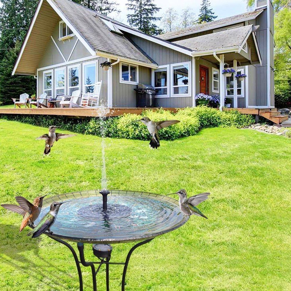 "Runde solare Springbrunnenpumpe für Garten, mit 4 Düsen, umweltfreundlich, einfache Installation, ideal für Teiche."