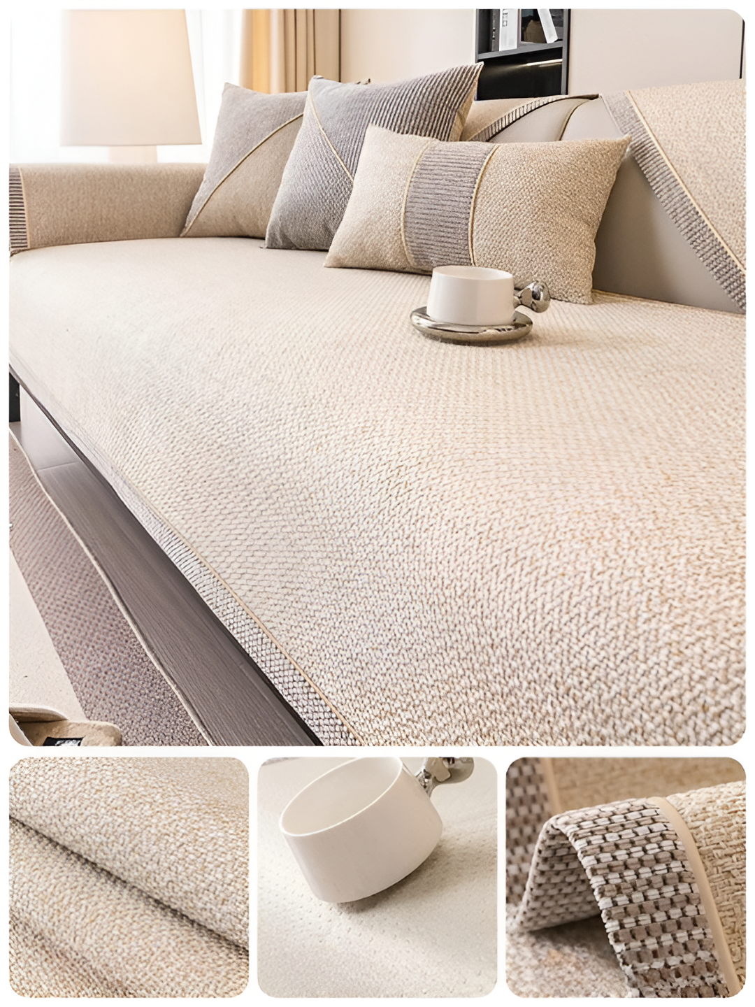 "Rutschfester Sofabezug in Hellgrau: Modernes Design, ultimative Passform & Schutz für Ihr Wohnzimmer-Sofa."