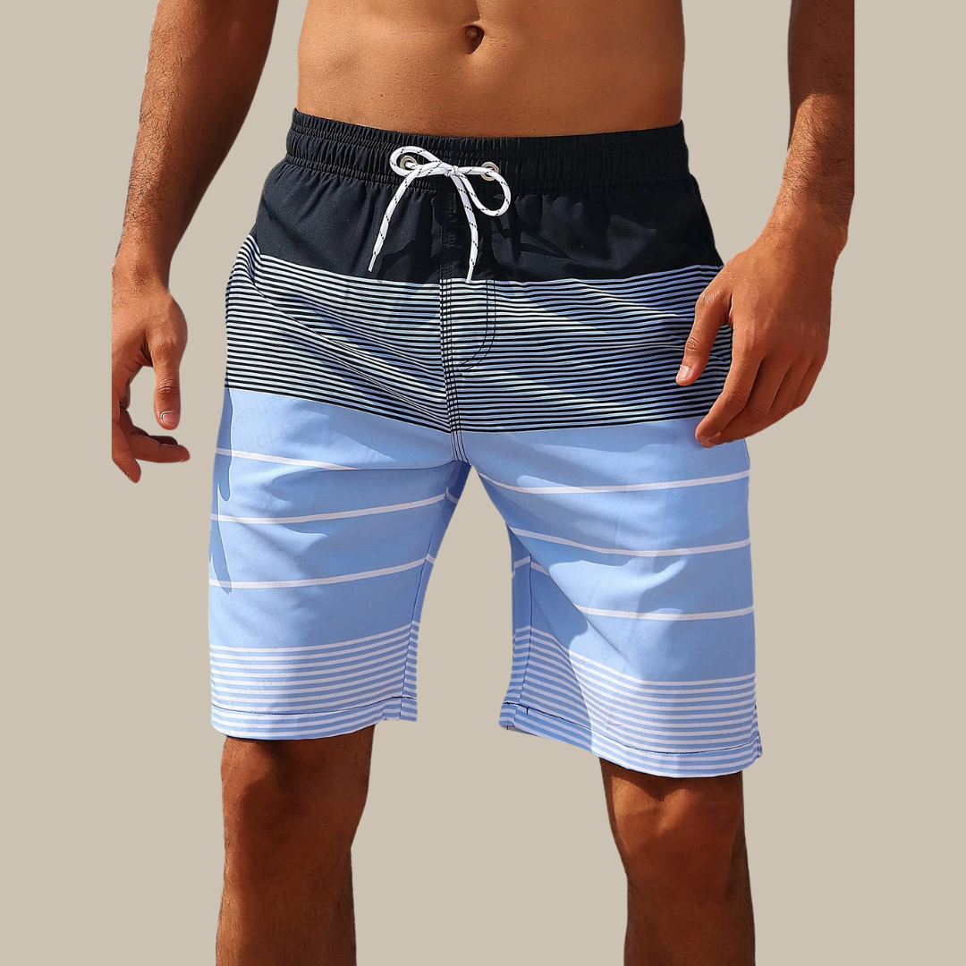 "Schnelltrocknende Colorblock Badehose für Herren, elastische Passform, modisch mit auffälligem Farbblockdesign."