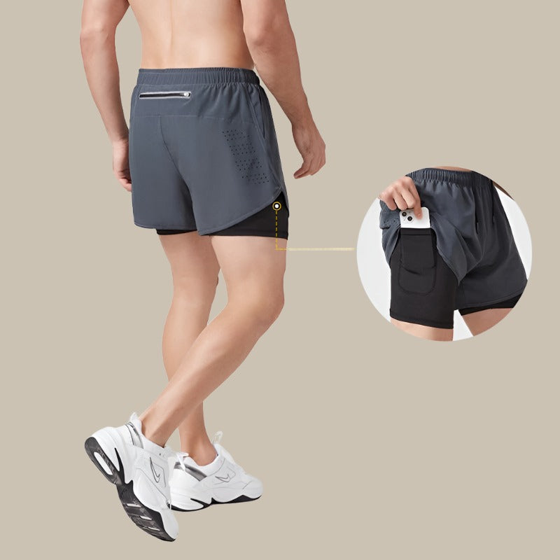 Schnelltrocknende Herren Laufshorts, leicht, atmungsaktiv, mit Mesh-Einsätzen und Reißverschluss, ideal für Sport.