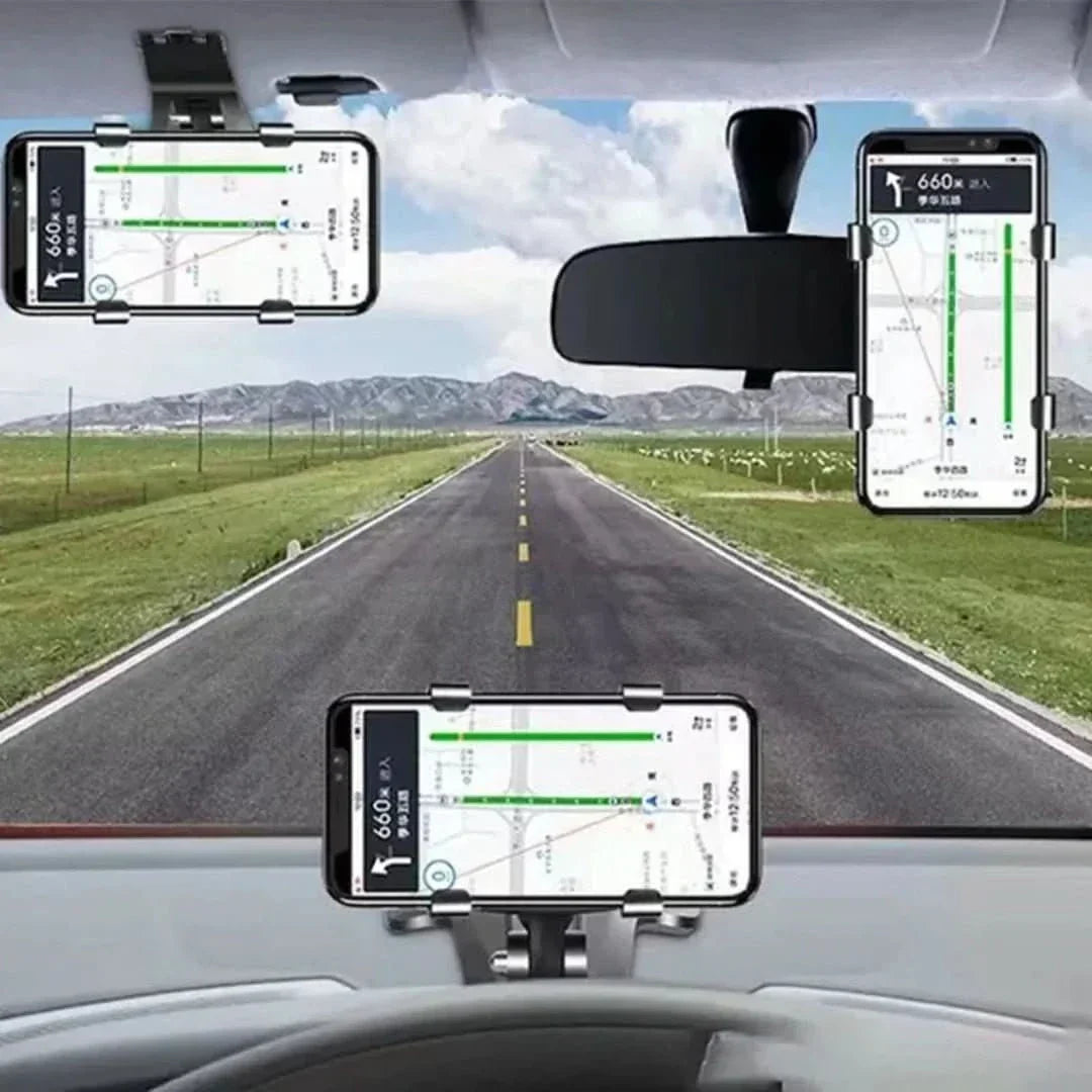 Schwarze 360° drehbare Telefonhalterung, stabil, einfach zu montieren, für Armaturenbrett im Auto, aus robustem ABS.