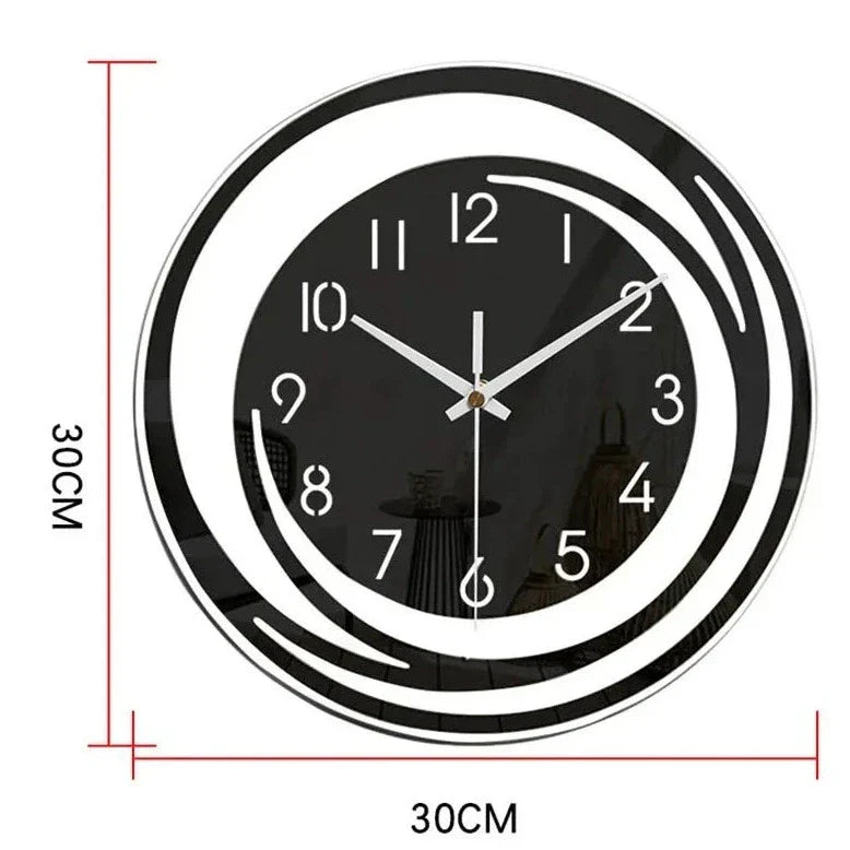 "Schwarze skandinavische Acryl Wanduhr, geometrisches Design, geräuschlos, ideal für Wohnzimmer, minimalistisch und modern."