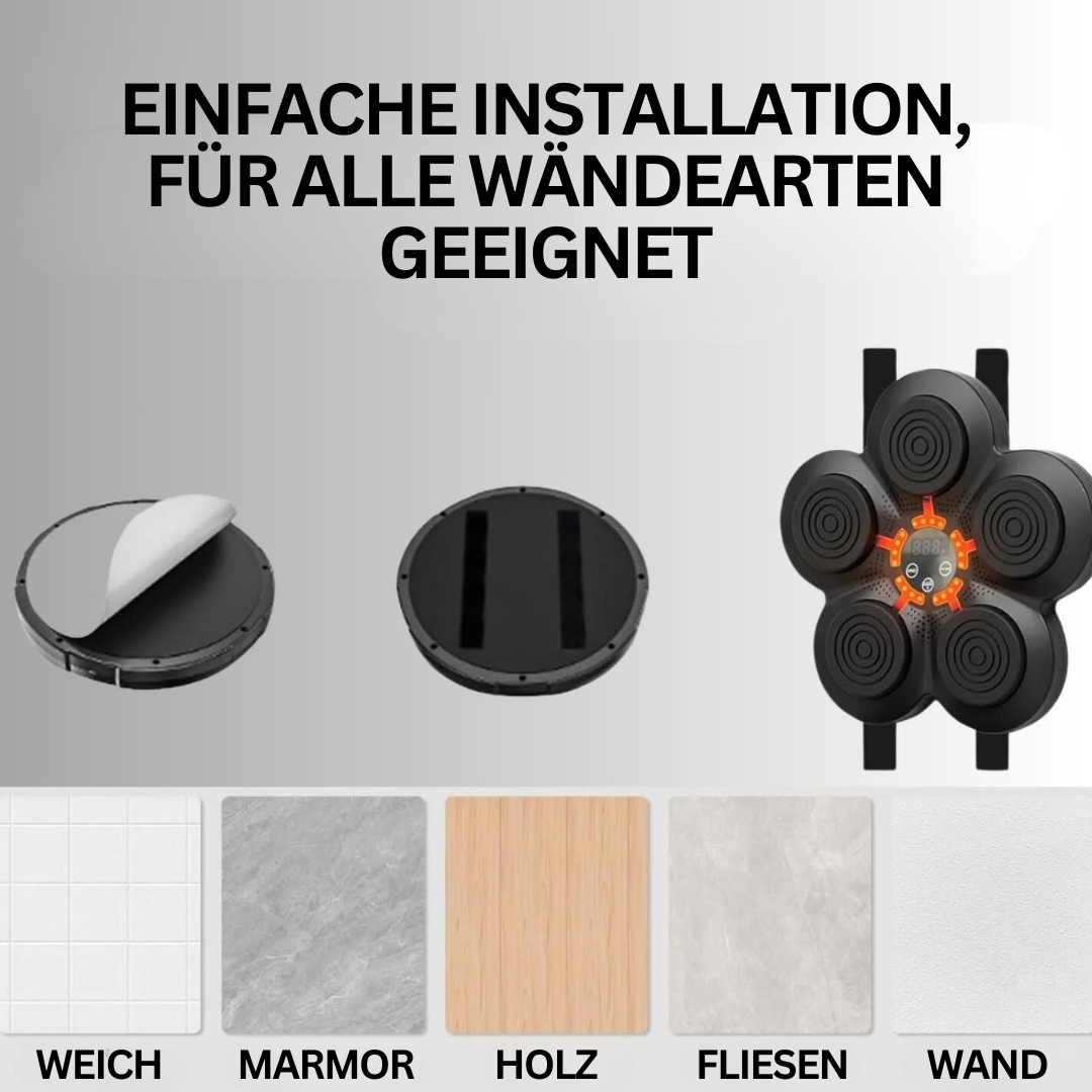 Schwarze Smart-Boxmaschine mit roten Handschuhen und Sensoren, ideal für interaktives Heimtraining mit RGB-Licht.