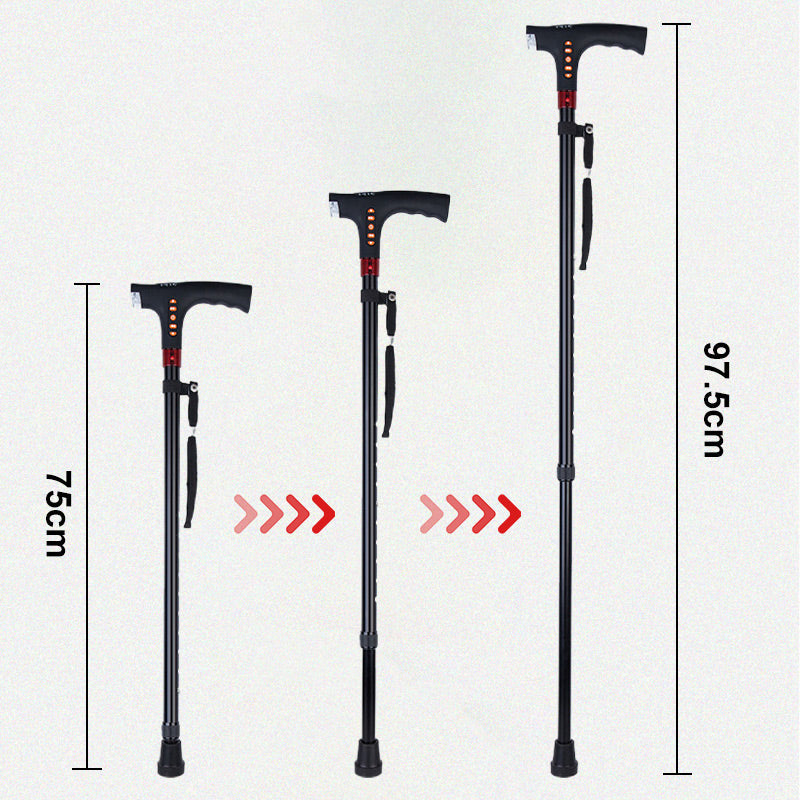 "Schwarzer Spazierstock für Senioren mit LED-Licht und Radio, verstellbar, aus Aluminium für sichere und unterhaltsame Spazie