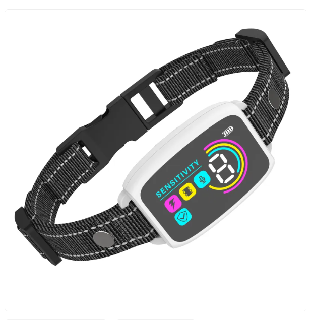 "Schwarzes Hundetraining Halsband mit 8 Empfindlichkeitsstufen und Schockmodus für effektives Verhaltenstraining."