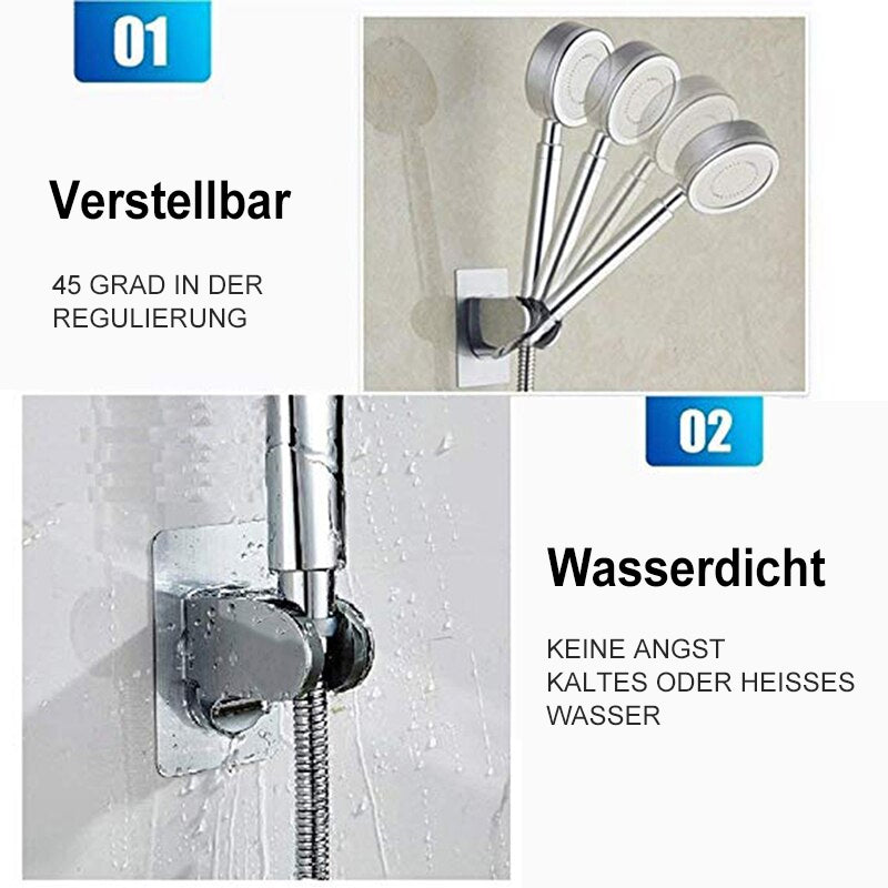 "Selbstklebender Duschkopfhalter, verstellbar, aus ABS-Kunststoff, auf Glaswand angebracht, moderner Stil"