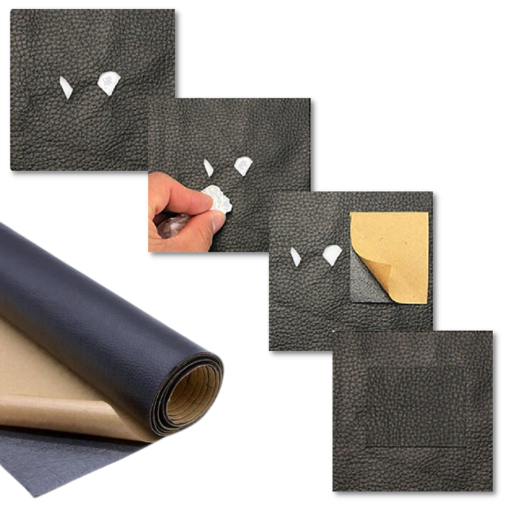 Selbstklebender Lederflicken, ideal für Möbel- und Kleidungsreparatur, in Schwarz, robustes Kunstleder, einfach anzubringen.