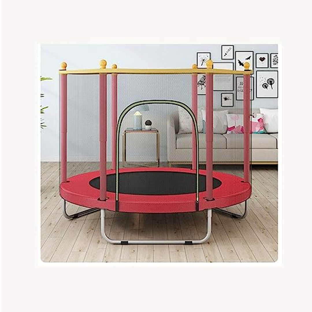 "Sicheres Kindertrampolin mit robustem Rahmen, Schutzrand und Netz; ideal für draußen, geeignet bis 100 kg, einfach montierba