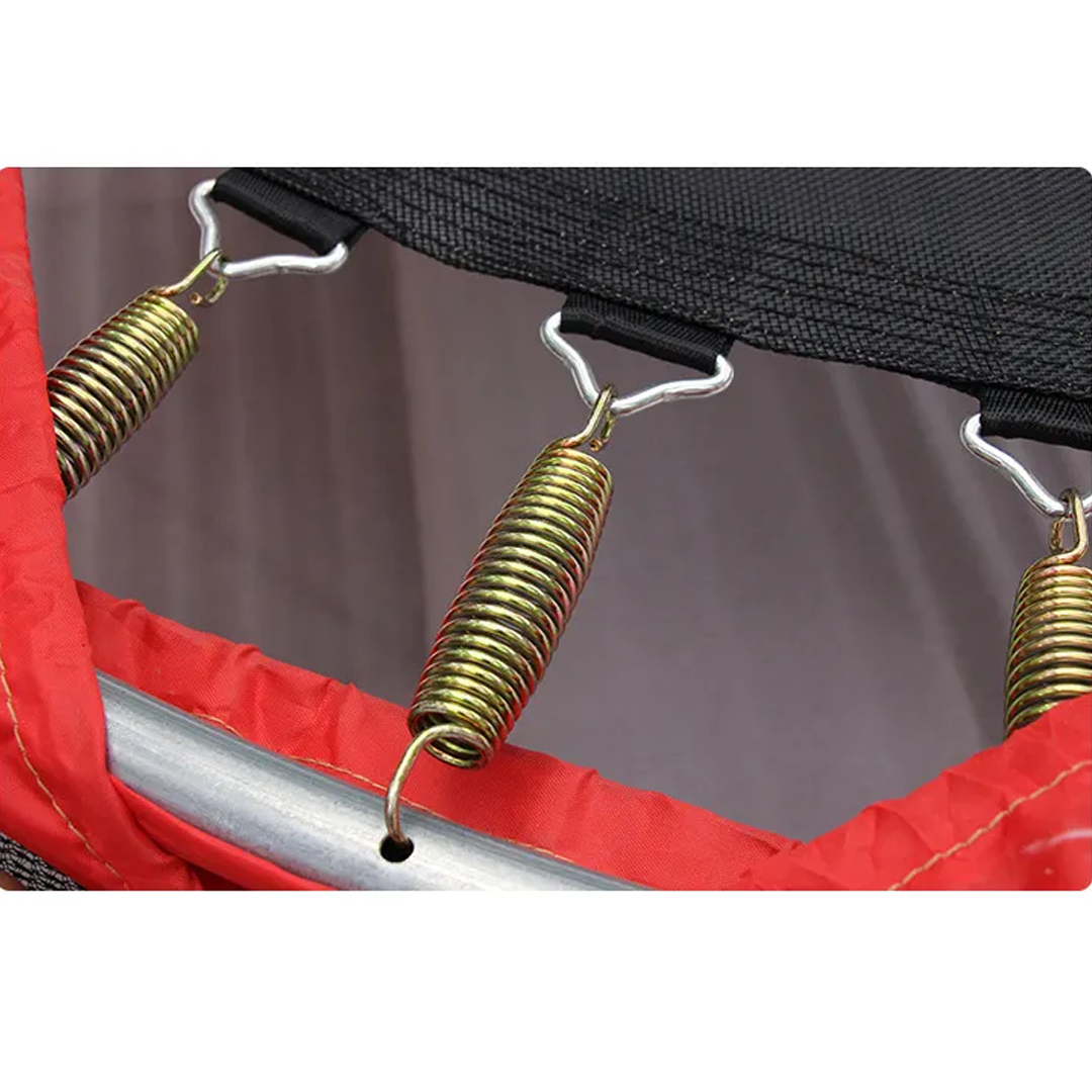 "Sicheres Kindertrampolin mit robustem Rahmen, Schutzrand und Netz; ideal für draußen, geeignet bis 100 kg, einfach montierba