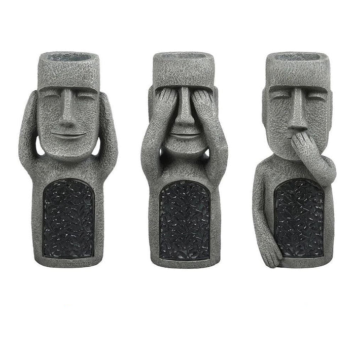 "Skulptur Blumentopf mit Solar LED, abstraktes Gesicht, Gartenlicht, kreative Gartendekoration, umweltfreundlich"