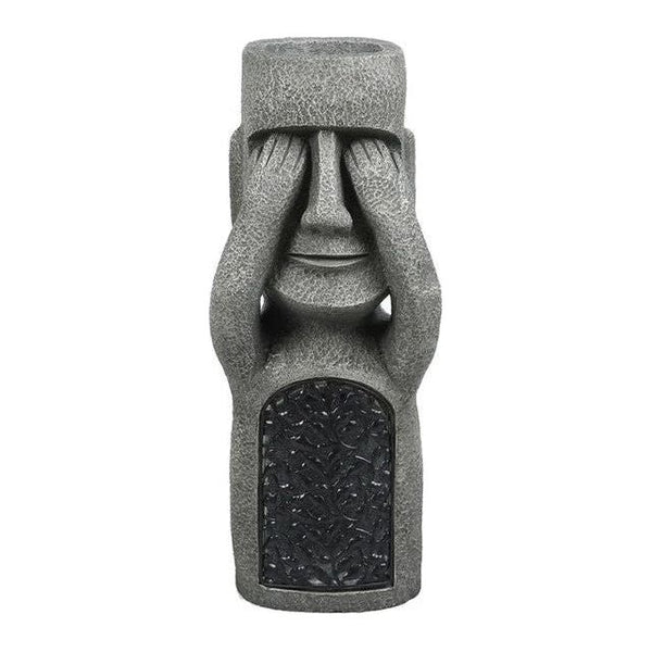 "Skulptur Blumentopf mit Solar LED, abstraktes Gesicht, Gartenlicht, kreative Gartendekoration, umweltfreundlich"