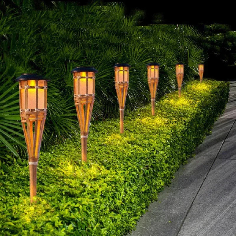 "Solar-Fackel 5er-Set mit LED Flammenoptik, Gartenleuchten, warmes flackerndes Licht, wetterbeständig, einfach zu installiere