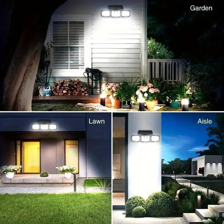 "Solar LED Flutlicht mit 3-Strahler, wetterfest, mit Bewegungsmelder, ideal für Garten, Hof und Garage, energiesparend"
