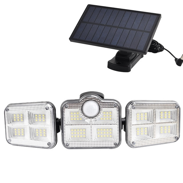 "Solar LED Flutlicht mit 3-Strahler, wetterfest, mit Bewegungsmelder, ideal für Garten, Hof und Garage, energiesparend"