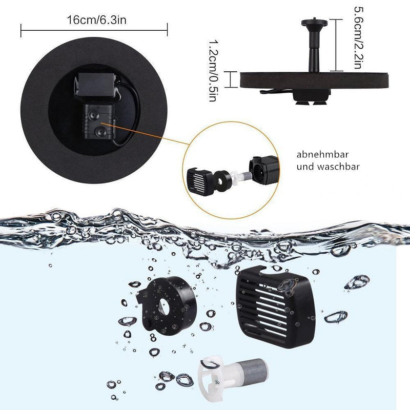 "Solar Springbrunnen Pumpe für Garten, nachhaltiges Design, plätscherndes Wasser, ohne Kabel, effiziente Solarenergie."