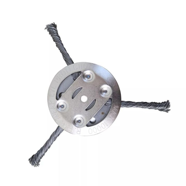 Stahlbürsten-Rasentrimmerkopf mit robusten Borsten zur effizienten Unkrautentfernung, kompatibel mit gängigen Trimmern.