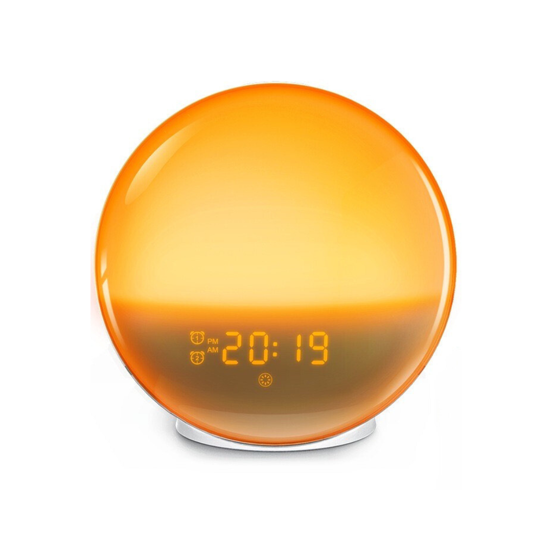 "Stylischer Radiowecker mit Wake-up Light, sanftem Lichtverlauf, LED-Display und Naturklängen für entspannte Morgen"