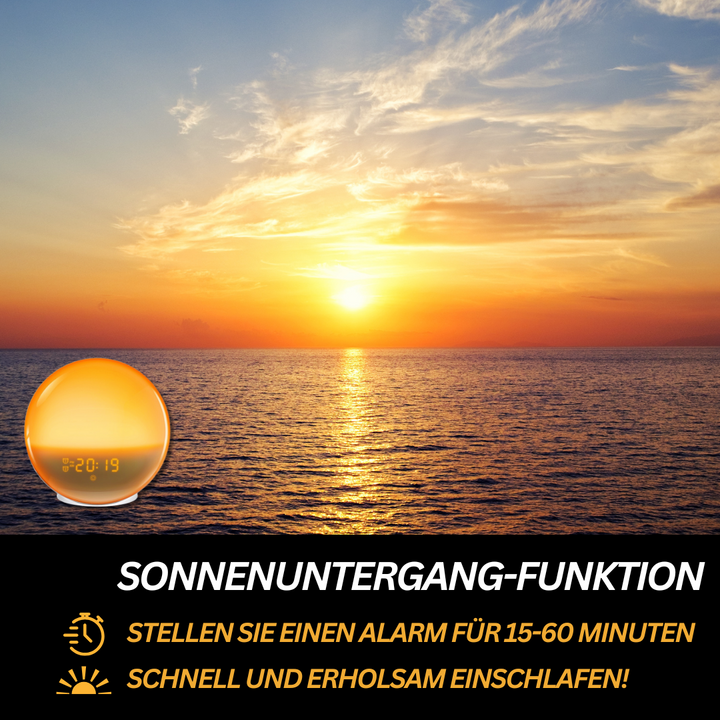 "Stylischer Radiowecker mit Wake-up Light, sanftem Lichtverlauf, LED-Display und Naturklängen für entspannte Morgen"