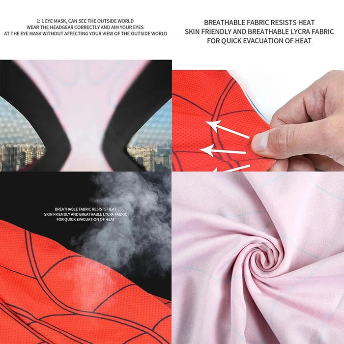 Superhelden-Maske für Kinder mit rotem Spinnennetzmuster, ideal für Rollenspiele und Fasching, elastisch und bequem.