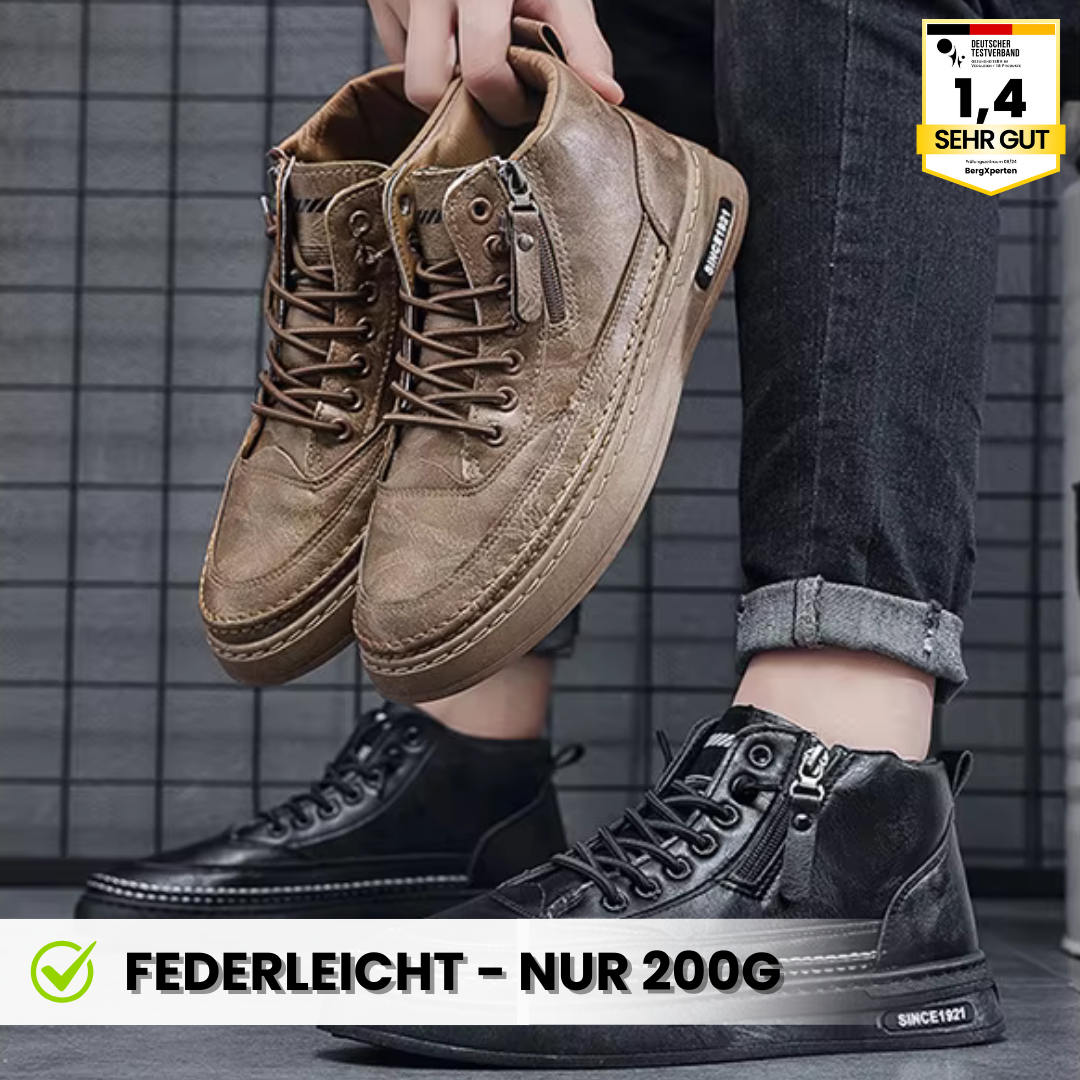 "Thermo-Komfortschuhe mit ergonomischem Design, Kälteschutz bis -20°C, ideal für Camping & Wandern, in Braun und Schwarz."