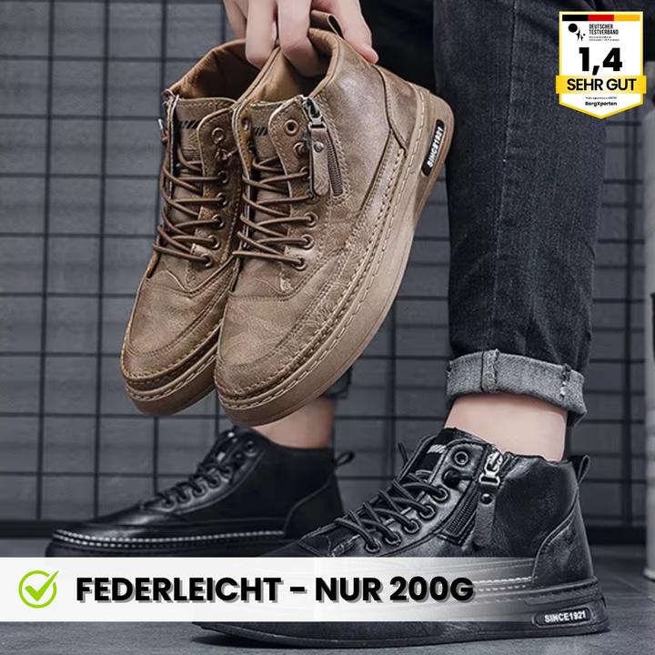 "Thermo-Komfortschuhe mit ergonomischem Design, Kälteschutz bis -20°C, ideal für Camping & Wandern, in Braun und Schwarz."