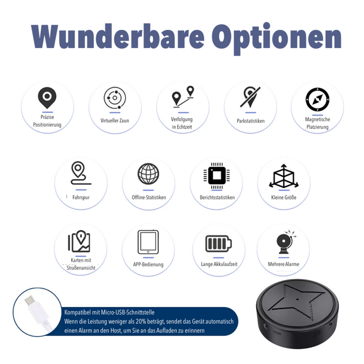"Trackpod Auto GPS-Tracker: Kleiner, magnetischer Tracker für Echtzeit-Ortung, diskret und sicher am Fahrzeug anbringbar."