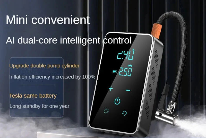 "Tragbare Luftpumpe mit Touchscreen, 150psi, für Auto & Fahrrad, schwarz, kompakt, LED-Licht, benutzerfreundlich"