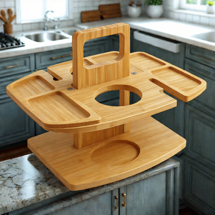 "Tragbarer Holz-Weintisch fürs Picknick, klappbares Design mit Snackfächern und Glas-Halterungen, hochwertiges Holz"