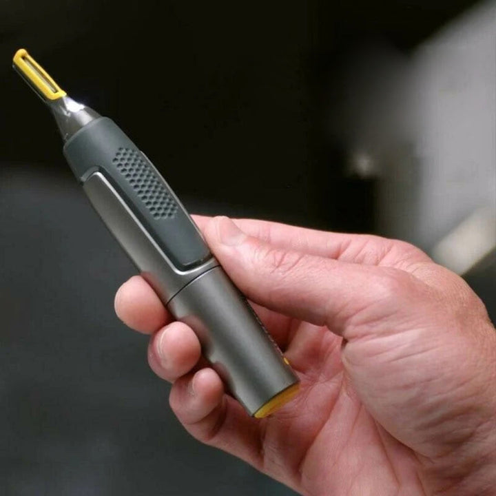 "Ultradünner Präzisionstrimmer mit LED, perfekt für präzises Bart- und Augenbrauentrimmen, kabellos und ergonomisch."