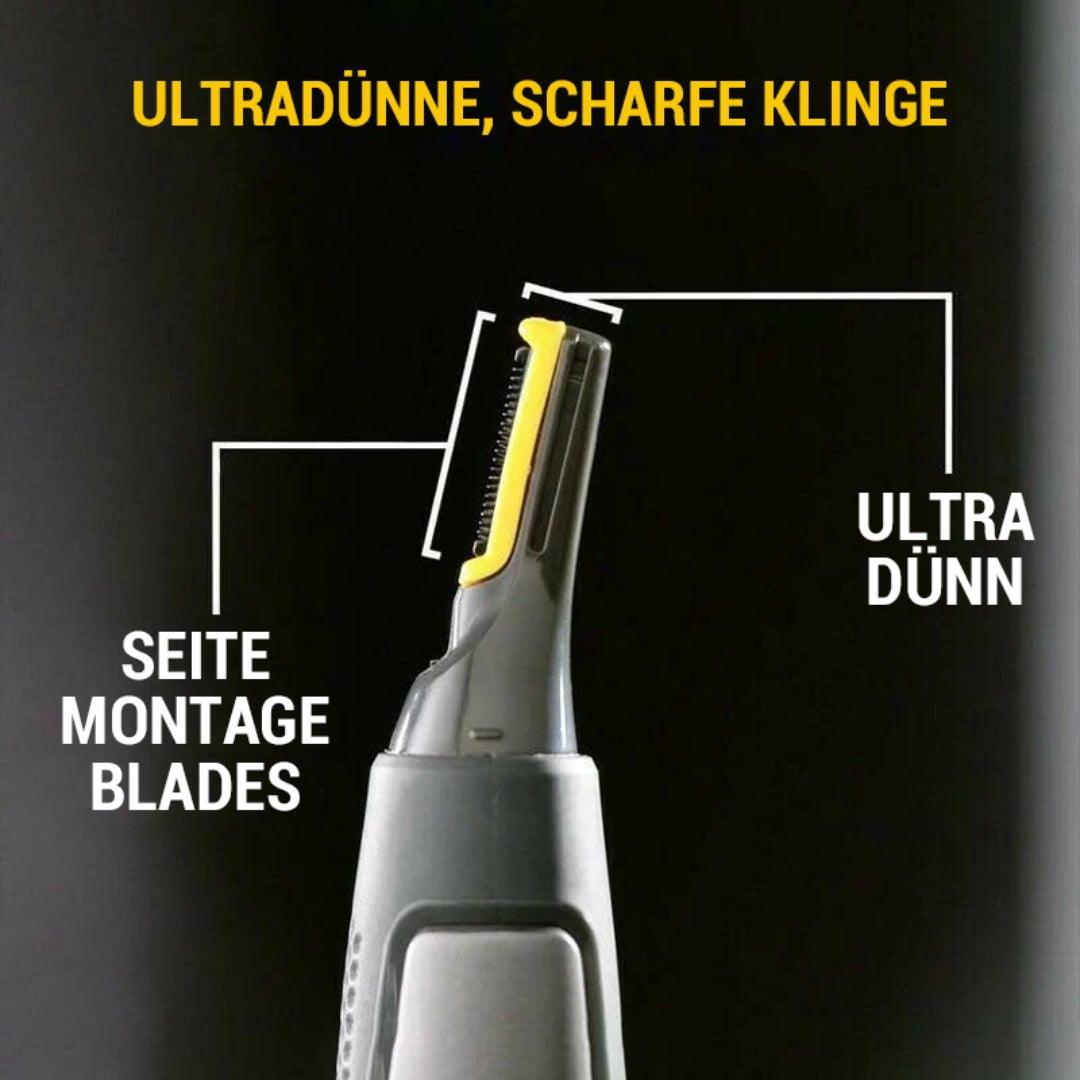 "Ultradünner Präzisionstrimmer mit LED, perfekt für präzises Bart- und Augenbrauentrimmen, kabellos und ergonomisch."