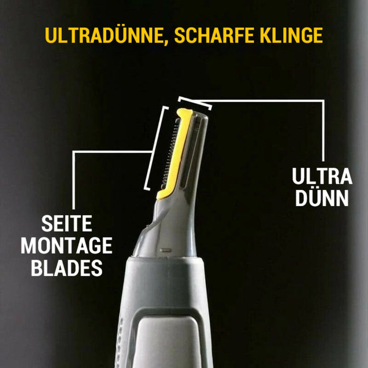 "Ultradünner Präzisionstrimmer mit LED, perfekt für präzises Bart- und Augenbrauentrimmen, kabellos und ergonomisch."