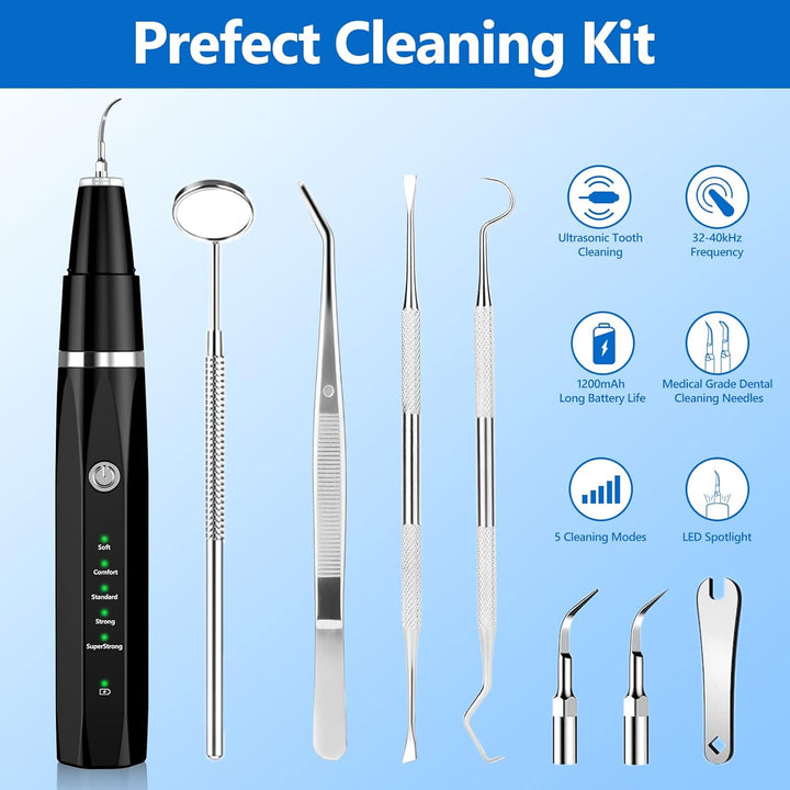 "Ultraschall-Zahnreinigungsset für Haustiere mit 4 Werkzeugen, geeignet für Hunde und Katzen, sanfte Reinigung, USB-aufladbar