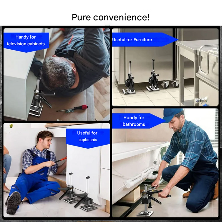 "Verstellbare Hebehilfe aus Stahl, ergonomisch, belastbar bis 150 kg, ideal für Bauprojekte, in elegantem Schwarz."