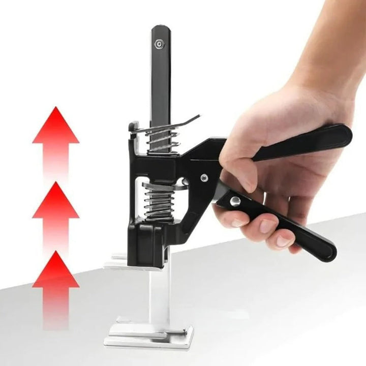 "Verstellbare Hebehilfe aus Stahl, ergonomisch, belastbar bis 150 kg, ideal für Bauprojekte, in elegantem Schwarz."