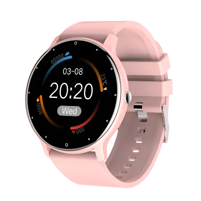 "Wasserdichte unisex Smartwatch mit Fitness-Tracker, herzfrequenzmesser, modernes Design, blau, gelb, pink, schwarz."