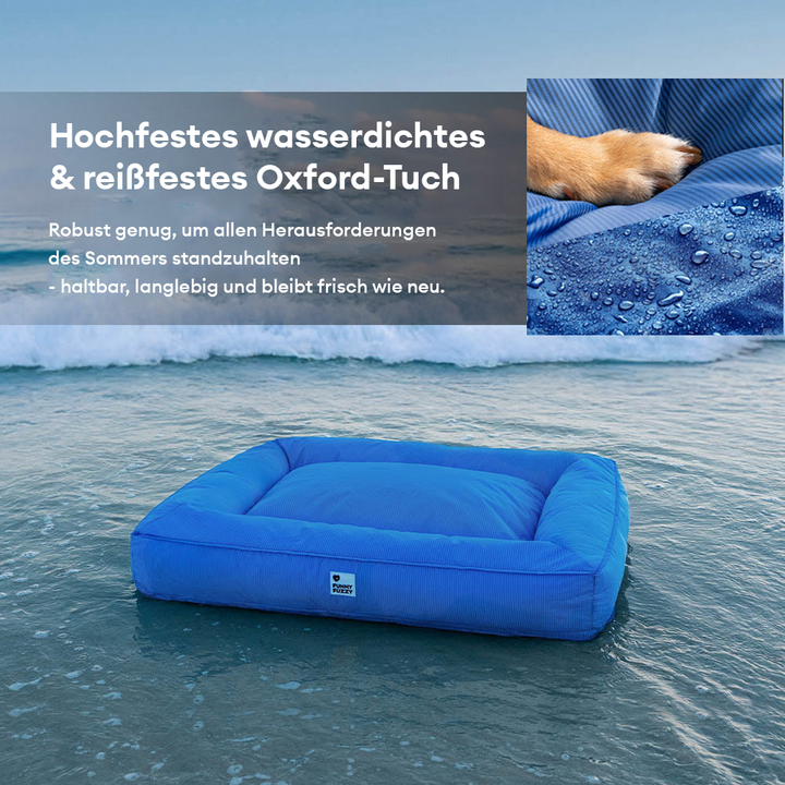 Wasserfestes Hundebett, orthopädisch, großes Modell, graues Material, mit erhöhter Kante für komfortable Kopfstütze