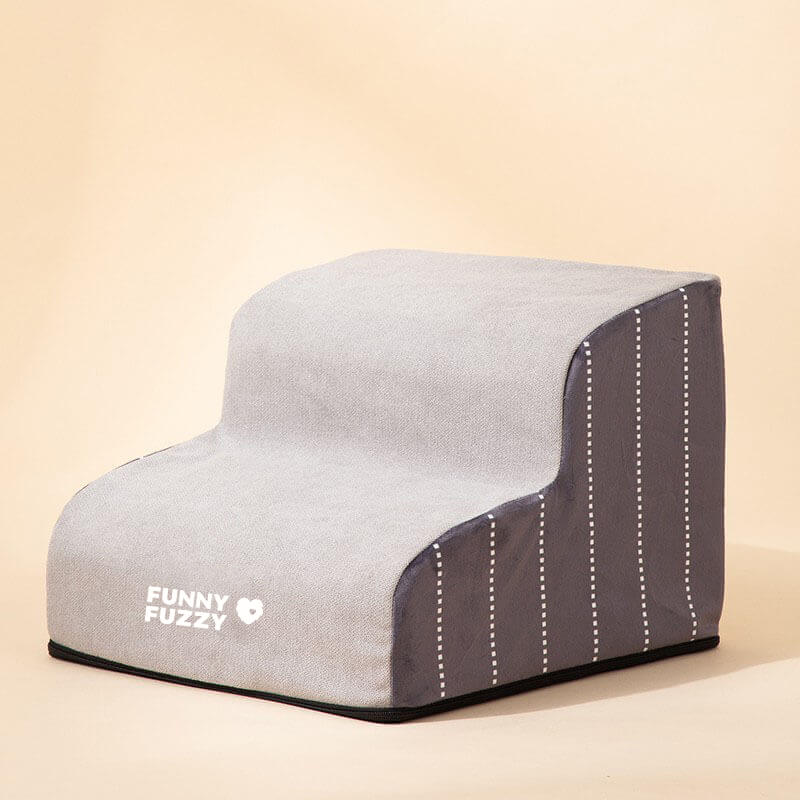 "Weiche, rutschfeste Hundetreppe aus Schaumstoff, robust und sicher, für einfachen Zugang zu Sofa oder Bett, braun und grau."