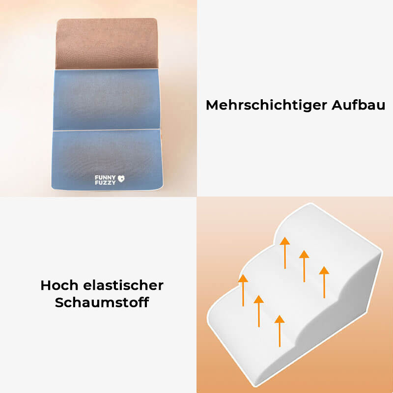 "Weiche, rutschfeste Hundetreppe aus Schaumstoff, robust und sicher, für einfachen Zugang zu Sofa oder Bett, braun und grau."