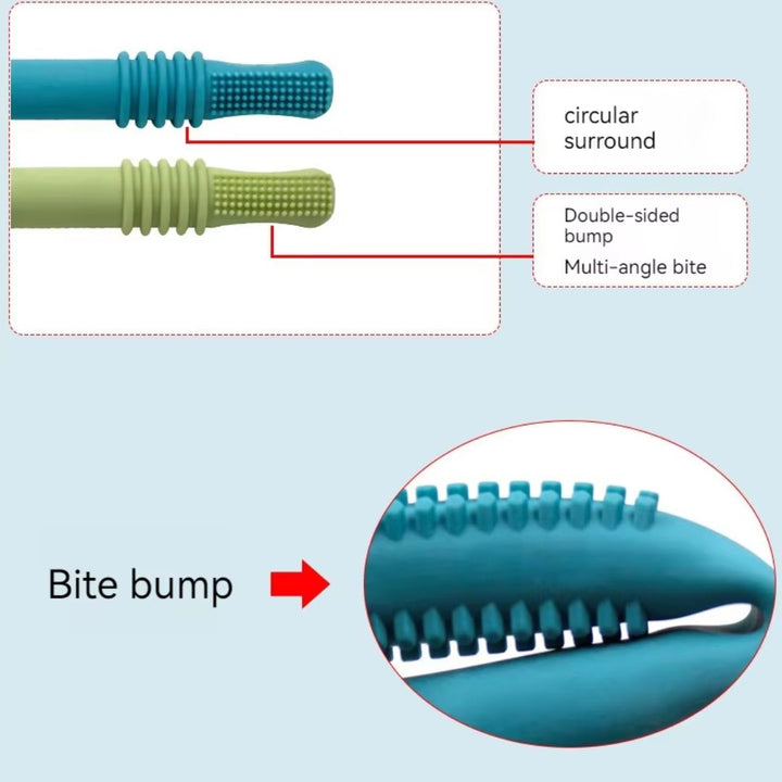 "Weiches Silikon-Beißröhrchen für Babys, sanft zum Zahnfleisch, in buntem Design, ideal für kleine Hände."