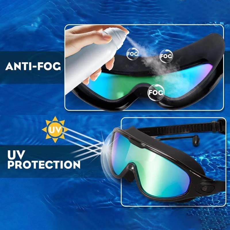 Weitwinkel-Schwimmbrille mit Antibeschlag, ergonomisches Design, großes Sichtfeld, ideal für Erwachsene, Unisex-Look.