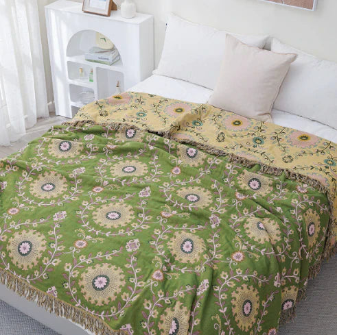 "Wendbare Vogeldecke mit Blumen- und Vogelmuster, weiche Baumwolle, skandinavisches Design, Heimdekor"