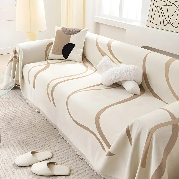 "Wendbarer Sofabezug, modern, beidseitig mit stilvollen Mustern, grau und khaki, Schutz vor Flecken, langlebig, pflegeleicht.