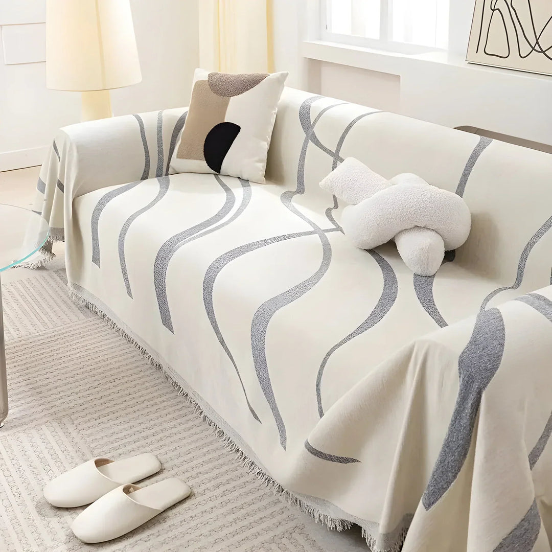 "Wendbarer Sofabezug, modern, beidseitig mit stilvollen Mustern, grau und khaki, Schutz vor Flecken, langlebig, pflegeleicht.